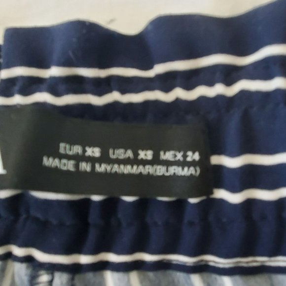 ZARA Women's Navy Blue/White Striped Drawstring Paperbag Pants Size XS - Picture 9 of 16